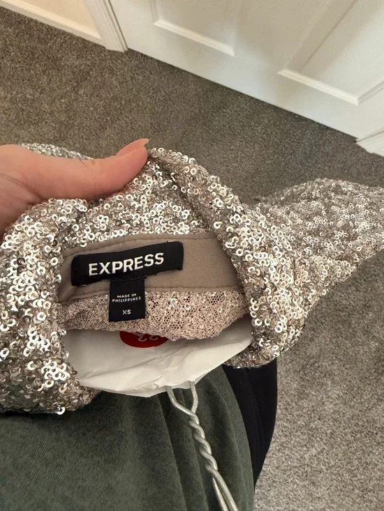 Express Silver Sequin Button-Down Shirt - Picture 3 of 3